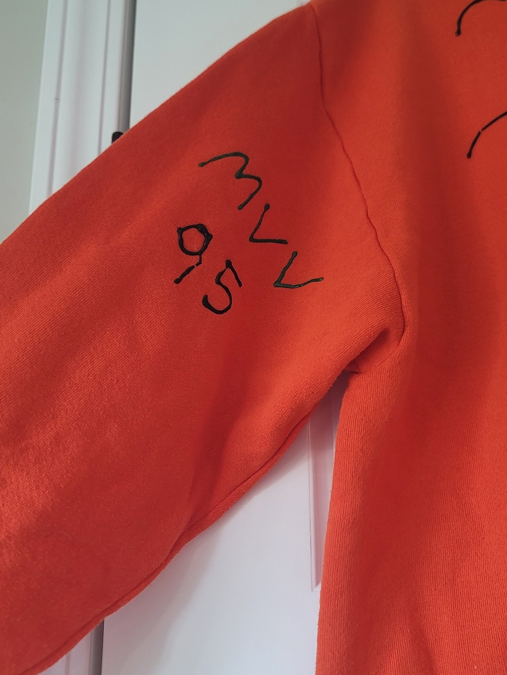 1995 Vintage Jerzees Orange Crewneck Sweatshirt With Homemade Pumpkin Graphics - Picture 5 of 11